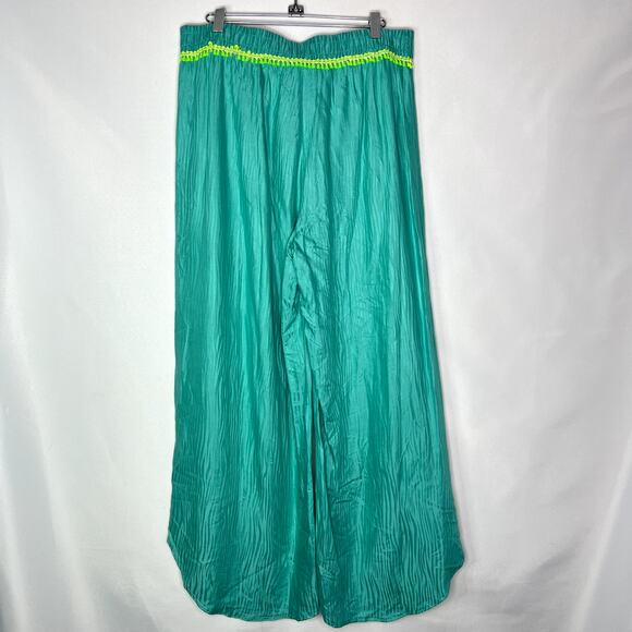 Trina Turk Cascais Wave Split Leg Pants Size Large in Aqua Neon Lime Green - Picture 6 of 12